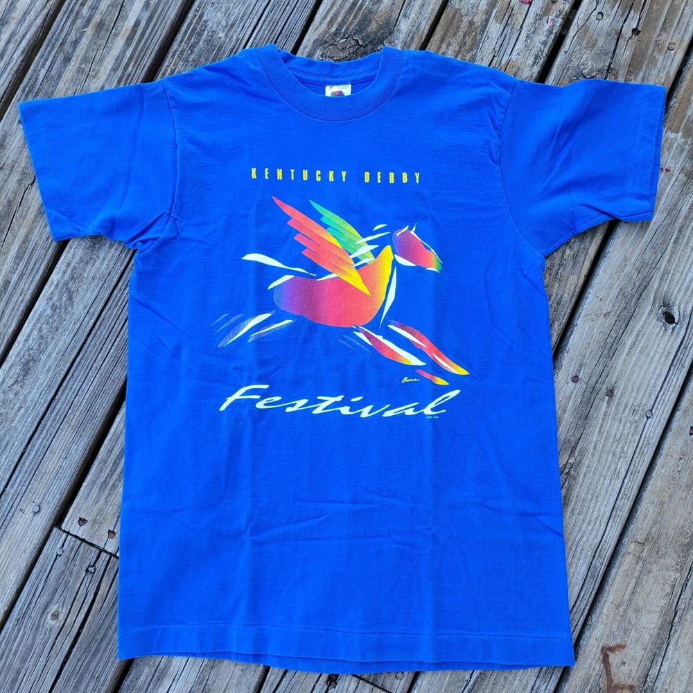 Vintage 1996 Kentucky Derby Festival T-Shirt Size Medium Blue Made In USA FOTL
